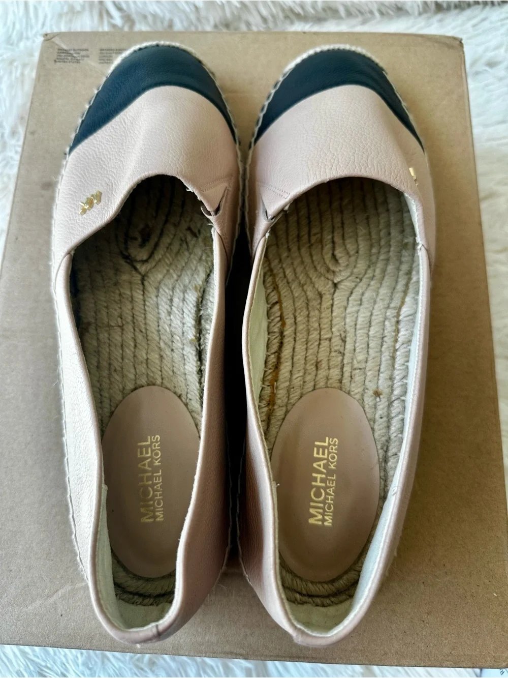 MICHAEL KORS Leather Espadrille Flats Pink Black Colorblock Slip On Shoes 9.5